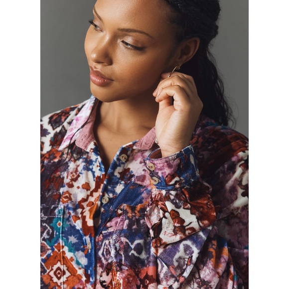 Anthropologie Pilcro The Hadley Velvet Relaxed Button-down Shirt in Pink Sz. 2X - Picture 9 of 14